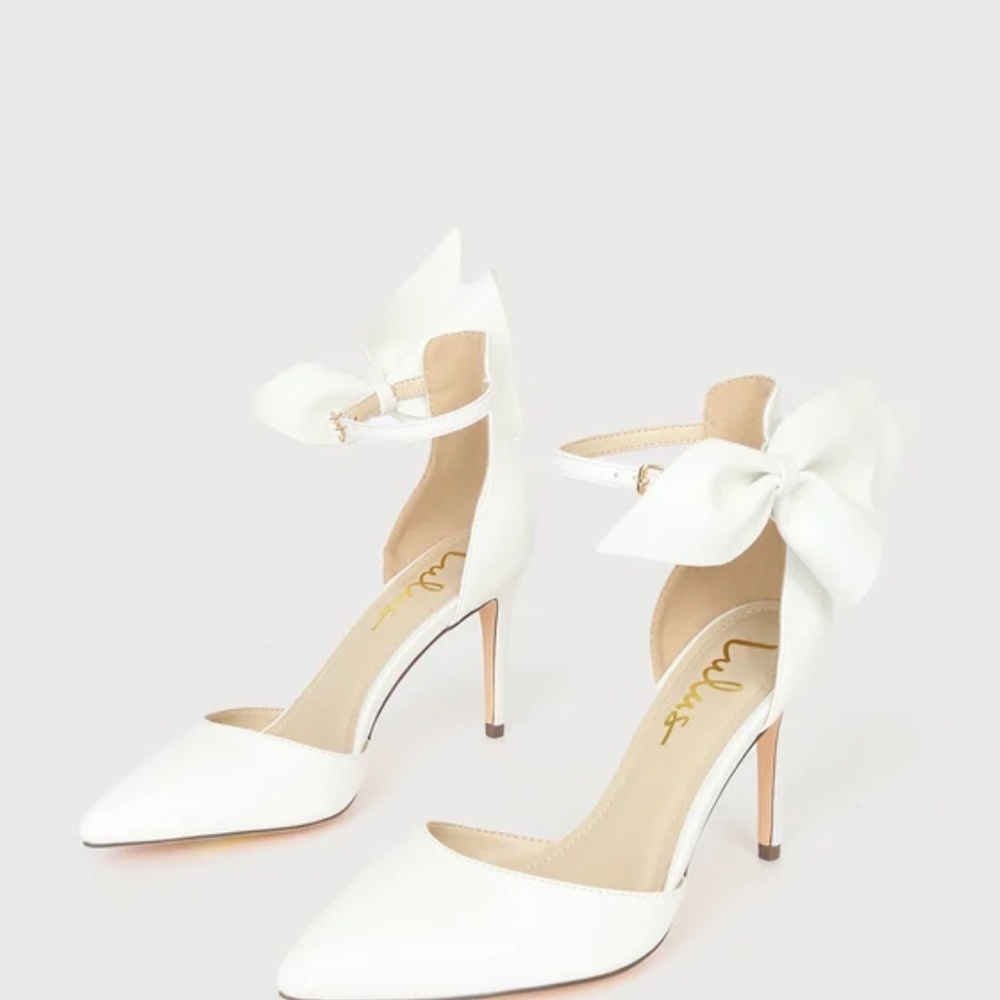 Lulus Lizaa White Bow Ankle Strap Pumps